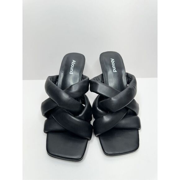 Abound Mule Sandals Size 6.5 Black Square Toe Woven Stiletto Open Toe Heels - Picture 2 of 8